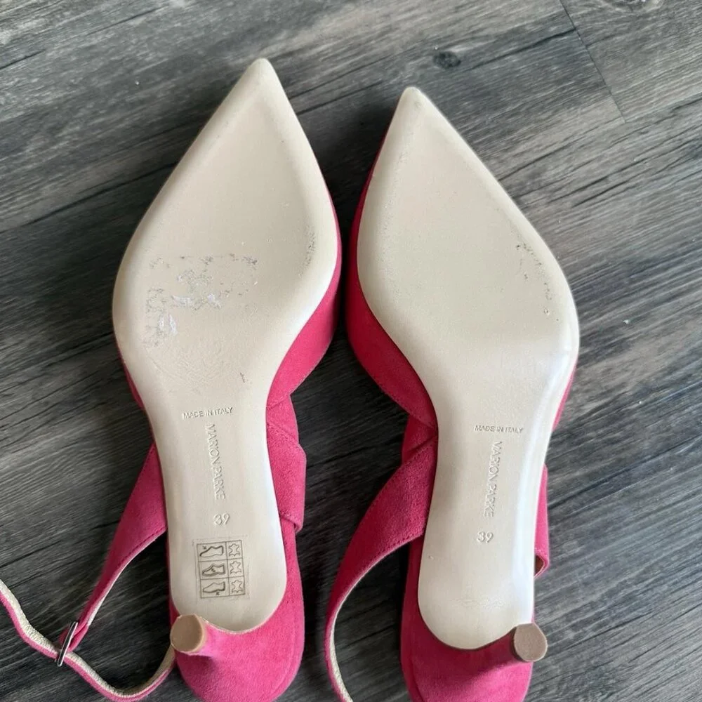 Marion Parke Fuscia Suede Slingback Pointed Toe Heels - Picture 2 of 6
